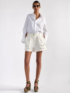 Short Cargo En Gabardine Stretch Blanc