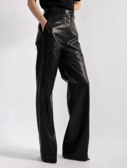Pantalon Jambes Larges En Cuir Plongé Noir