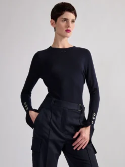 Pull à Poignets Boutonnés Marine