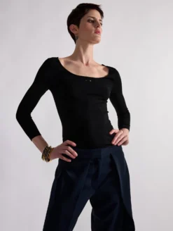 Pull Col Danseuse En Maille Seconde Peau Noir