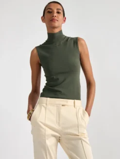 Pull Sans Manches En Maille Seconde Peau Kaki