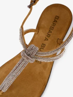 Sandales Entre-doigts En Daim Caramel Strassé