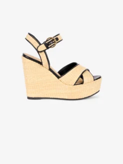 Sandales Compensées En Paille Naturelle