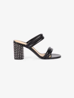 Sandales En Cuir Noir Et Talon Clouté Nickel