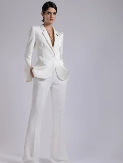 Veste à Manches Zippées En Crêpe Et Satin Ivoire