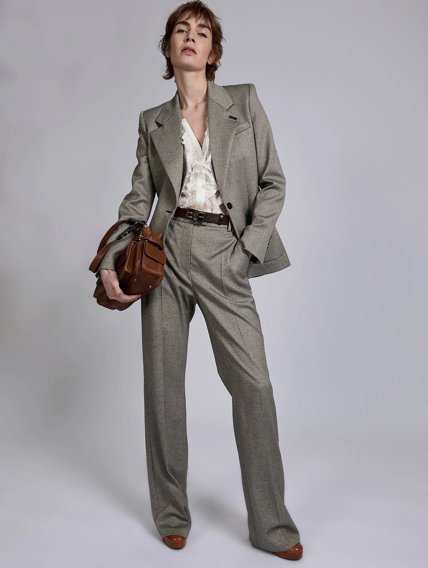 Veste Cintrée à Micro Chevrons Grise 1 Veste Cintrée à Micro Chevrons Grise