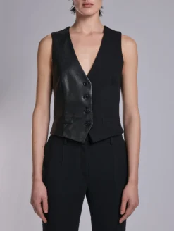 Gilet De Costume En Crêpe Et Cuir Noir -barbarabui Soldes Magasin barbara bui G1420EEAC 1010 additional e60c7b37 c735 471f 872e 3d6ebeb72c1a