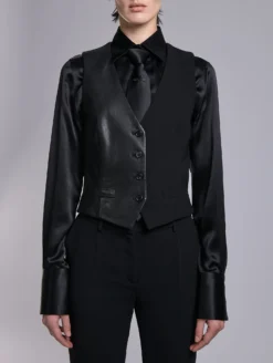 Gilet De Costume En Crêpe Et Cuir Noir -barbarabui Soldes Magasin barbara bui G1420EEAC 1010 image 5 58dea990 57de 4a99 8c55 8296318f7244