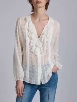 Blouse à Volants En Jacquard Plumetis Blanche -barbarabui Soldes Magasin barbara bui G1426GCB 11 additional e92c354d e12d 411d a86a 9eabc16fa8a3
