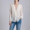 Blouse à Volants En Jacquard Plumetis Blanche