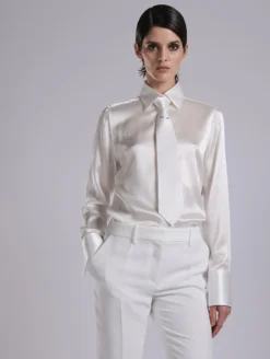 Cravate En Satin De Soie Blanc