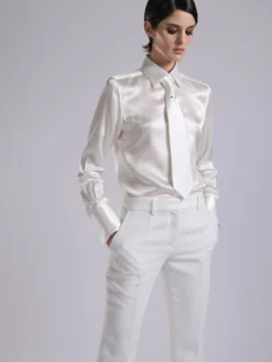 Chemise Lavallière En Satin De Soie Blanche