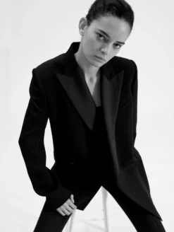 Blazer De Smoking Croisé En Grain De Poudre